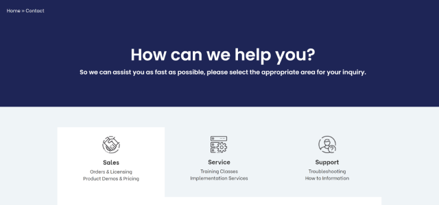 insightsoftware contact page with sales, service, and support options